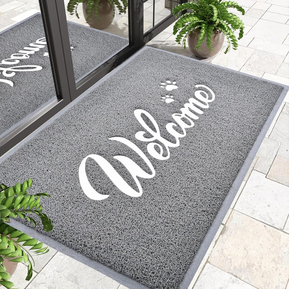 T.HENV Welcome Mat Outdoor, 30x17.5 Waterproof All-Season Front Door Mat Outside Entrance, All-Weather Quick Drying, Low Profile Doormat Indoor, Patio Porch Entryway Mats, Black-White