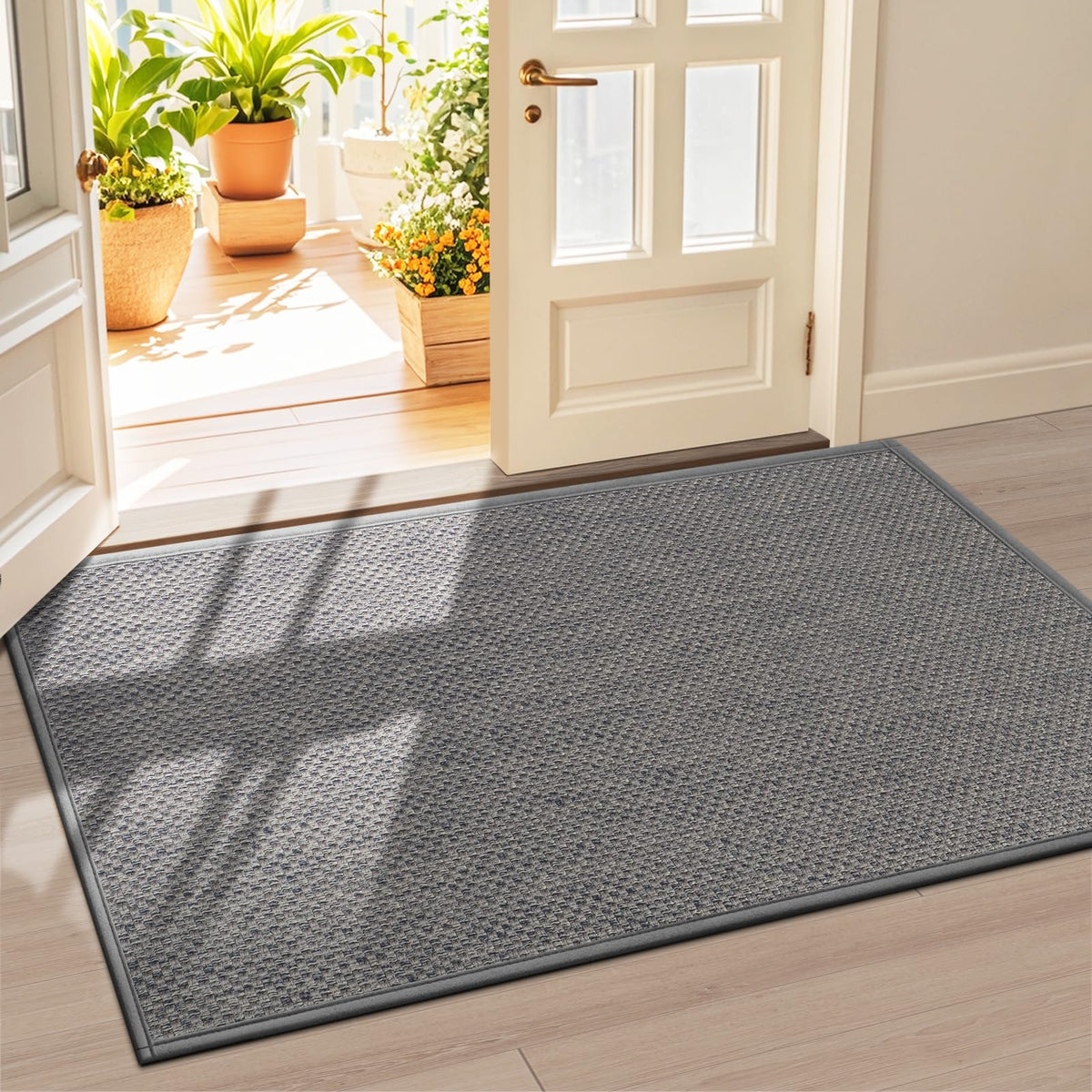 LEKEEPGO Door Mat 17"x29", Non Slip Washable Indoor Door Mat, Khaki