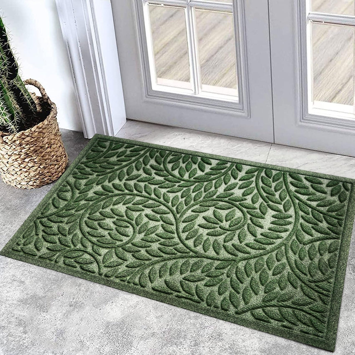 Bulijojo Front Door Mat Entrance,Durable Heavy Duty Welcome Mat,Thick Absorbent Natural Rubber Non Slip Mat,Sturdy Entryway Green, 17"x30"