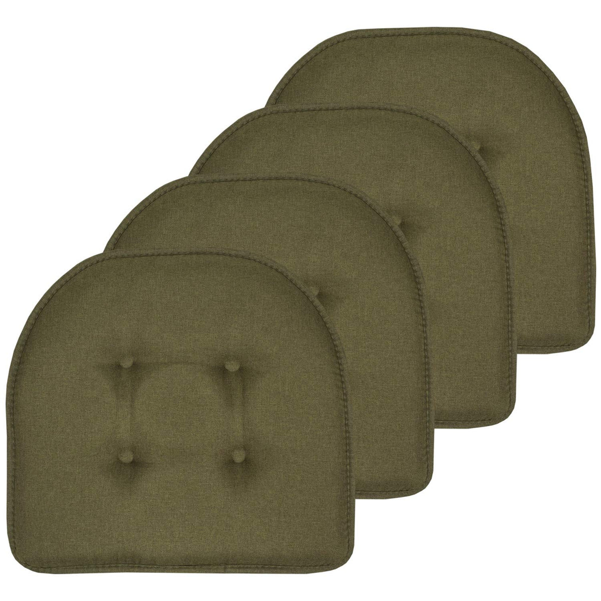 Sweet Home Collection Chair Cushion Memory Foam Pads Tufted Slip Non Skid Rubber Back U-Shaped 17" x 16" Seat Cover, 6 Pack, Checkered Taupe/White