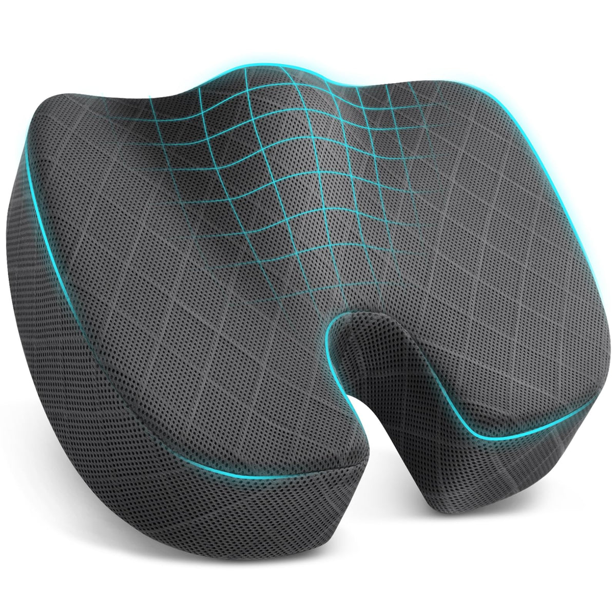 TushGuard Seat Cushion, Memory Foam Office Chair Cushion - Grey, Large