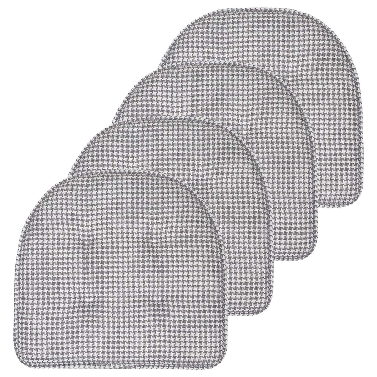 Sweet Home Collection Chair Cushion Memory Foam Pads Tufted Slip Non Skid Rubber Back U-Shaped 17" x 16" Seat Cover, 6 Pack, Checkered Taupe/White