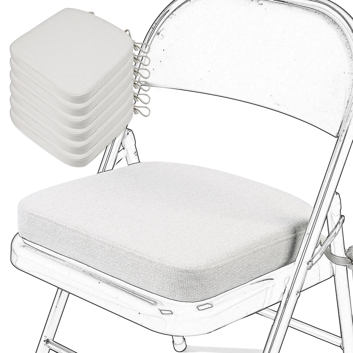 SINOSSO Memory Foam Chair Cushion for Folding Chair 1 Pcs, Thickened 2" Square Kitchen Chair Pad with Ties, Indoor Non-Slip Dining Chair Seat Cushion (1 Piece, Dark Brown)