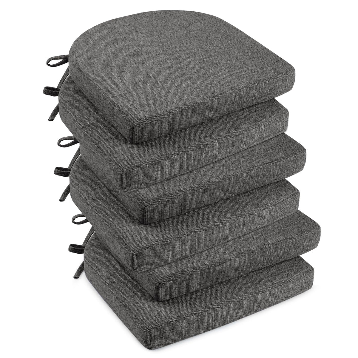 downluxe Indoor Chair Cushions for Dining Chairs, Soft and Comfortable Textured Foam Kitchen Chair Pads with Ties and Non-Slip Backing, 16" x 16" x 2", Red, 4 Pack