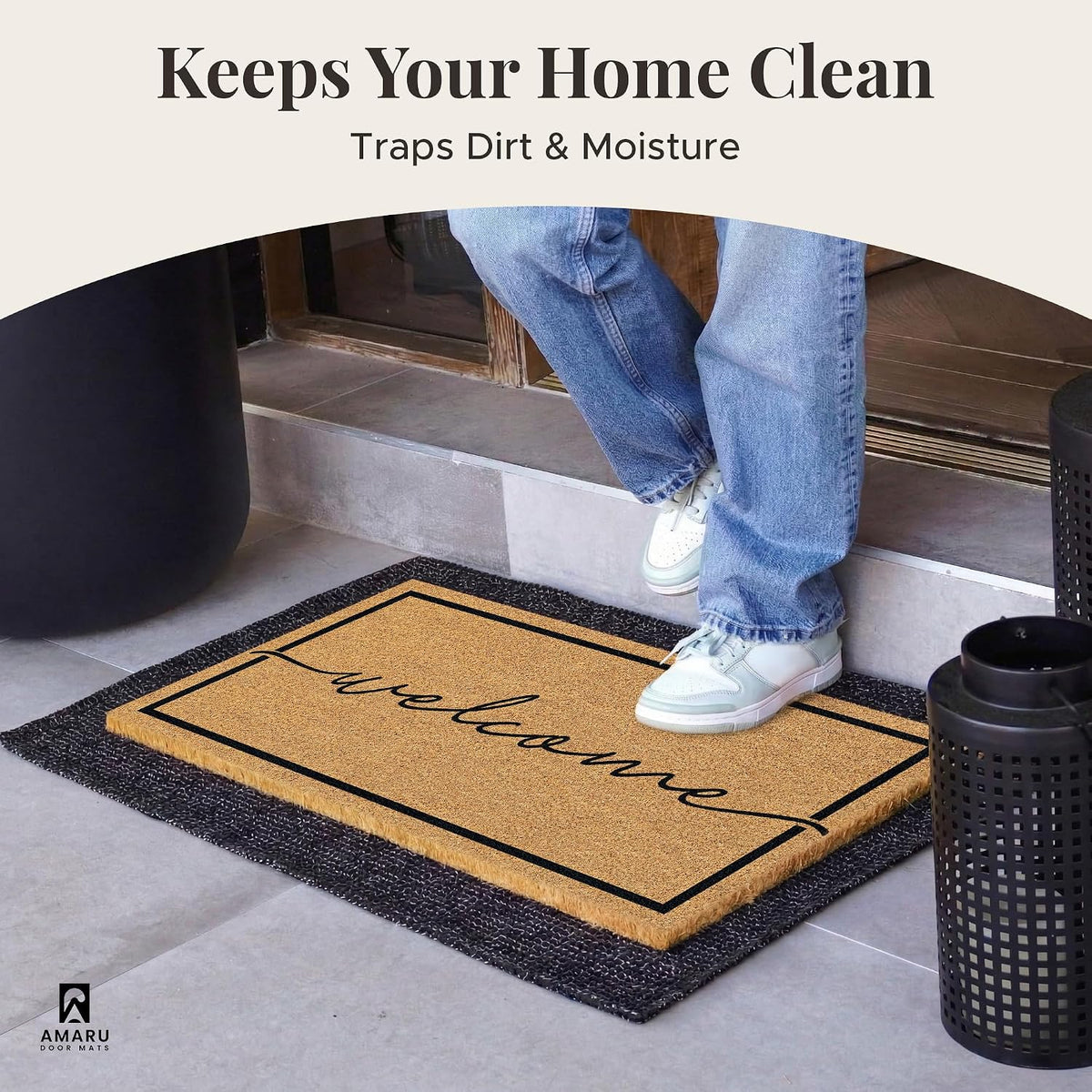 Coir Welcome Mat, Non-Slip, Welcome Classic 4, 17x29 in