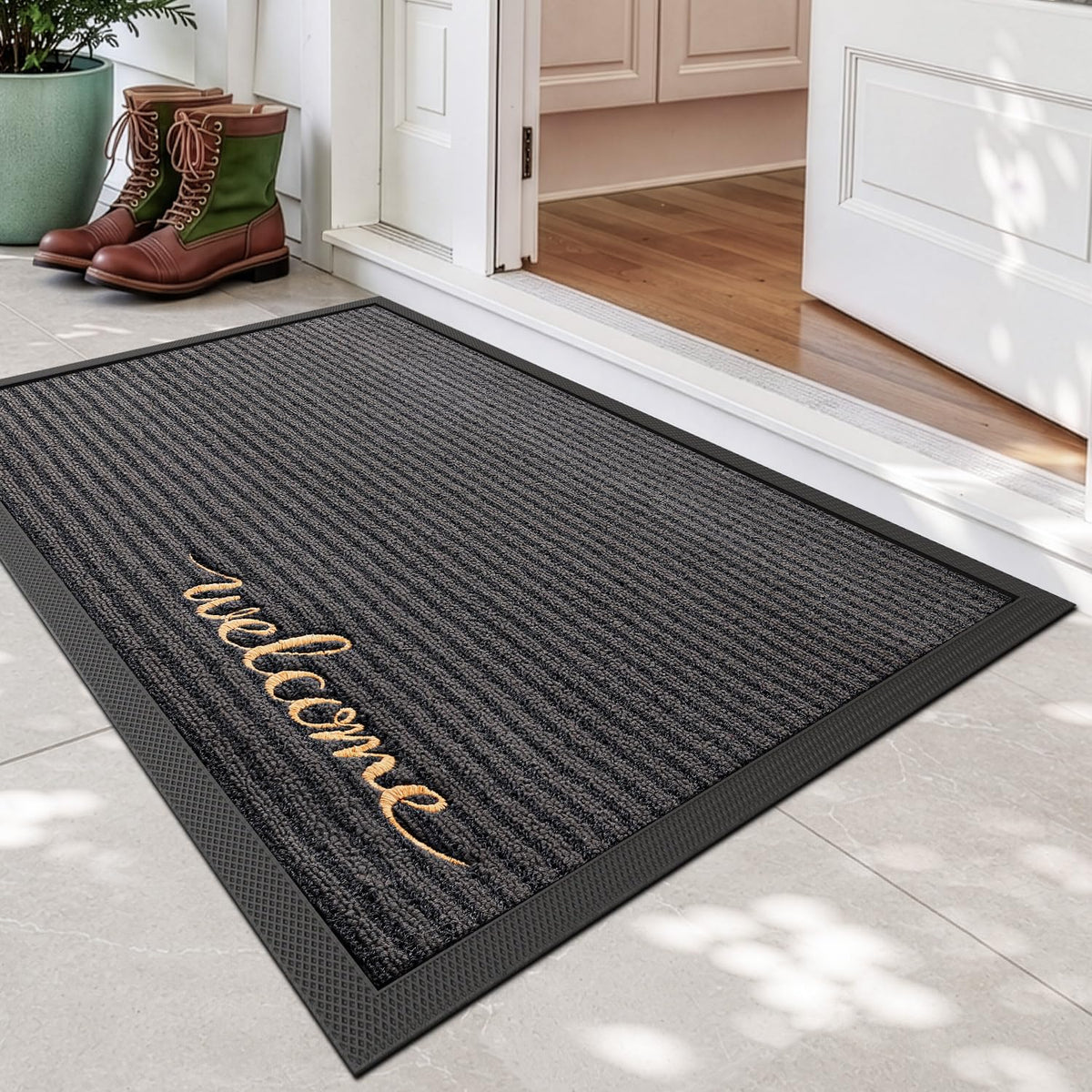 DEXI Front Door Mat Outside Entrance 24x36 Welcome Rubber Entry Doormat