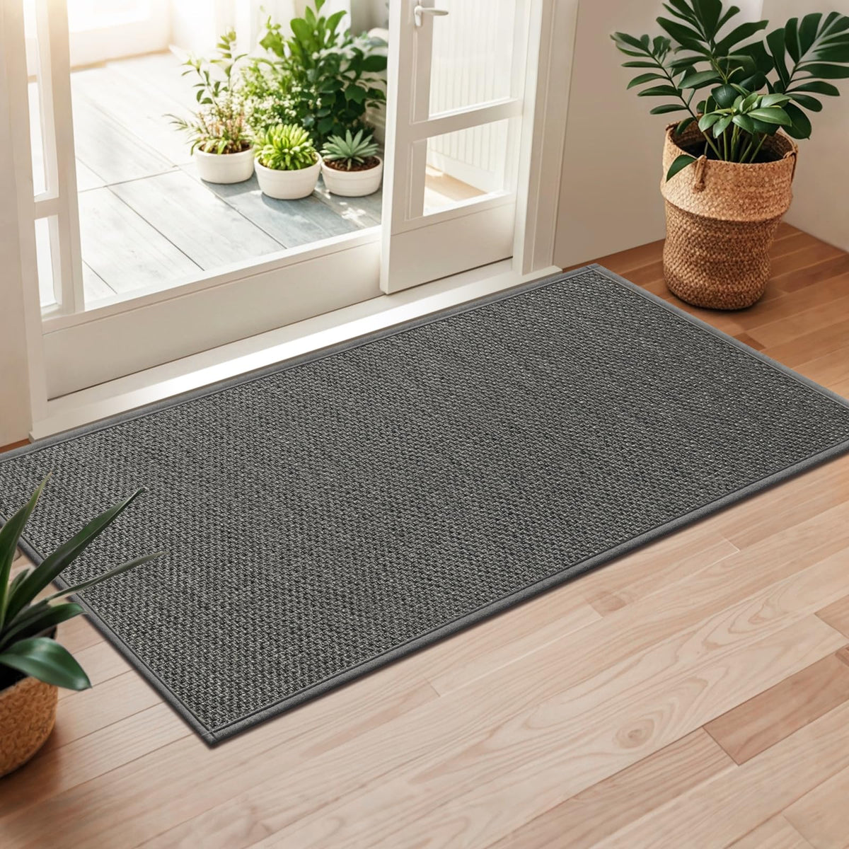 LEKEEPGO Door Mat 17"x29", Non Slip Washable Indoor Door Mat, Khaki