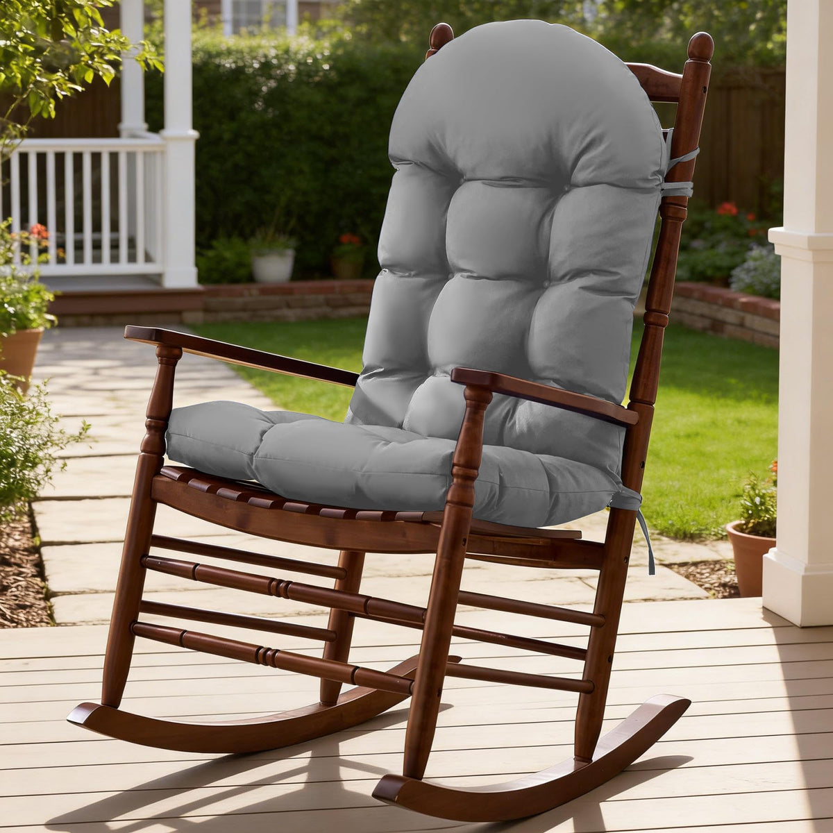 Rocking Chair Cushions, Indoor/Outdoor Adirondack Chair Cushion, Waterproof and Fade-Resistant Rocking Chairs Pads, Non-Slip Tufted High Back Patio Chairs Cushion with Ties, 44x19x4 Inch, Navy Blue