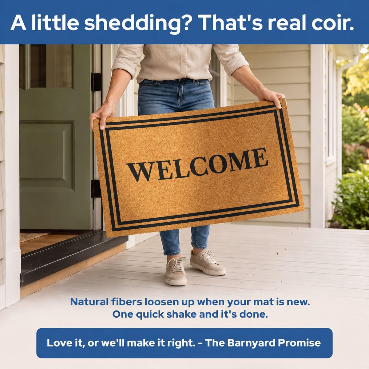 Barnyard Designs Natural Coco Coir Non-Slip Doormat (24x36, Welcome)