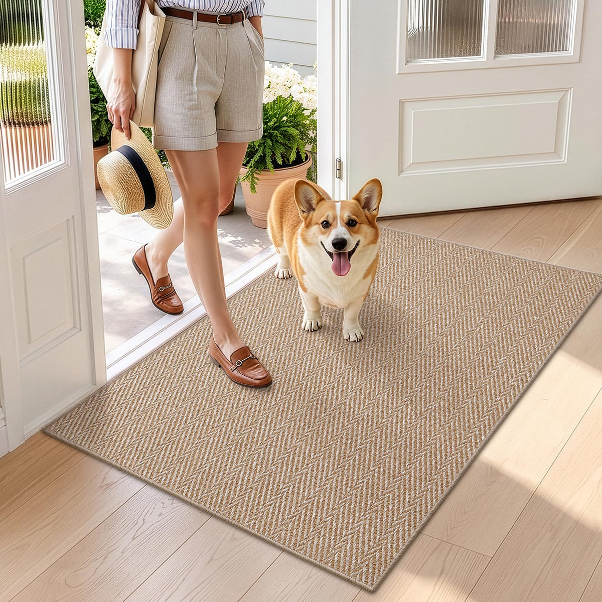 LUMI Ultra Thin Indoor Door Mat 24"x36", Entrance Doormat, Beige