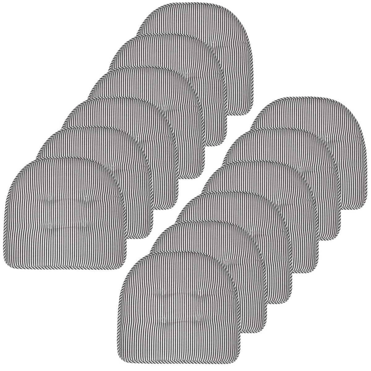 Sweet Home Collection Chair Cushion Memory Foam Pads Tufted Slip Non Skid Rubber Back U-Shaped 17" x 16" Seat Cover, 6 Pack, Checkered Taupe/White