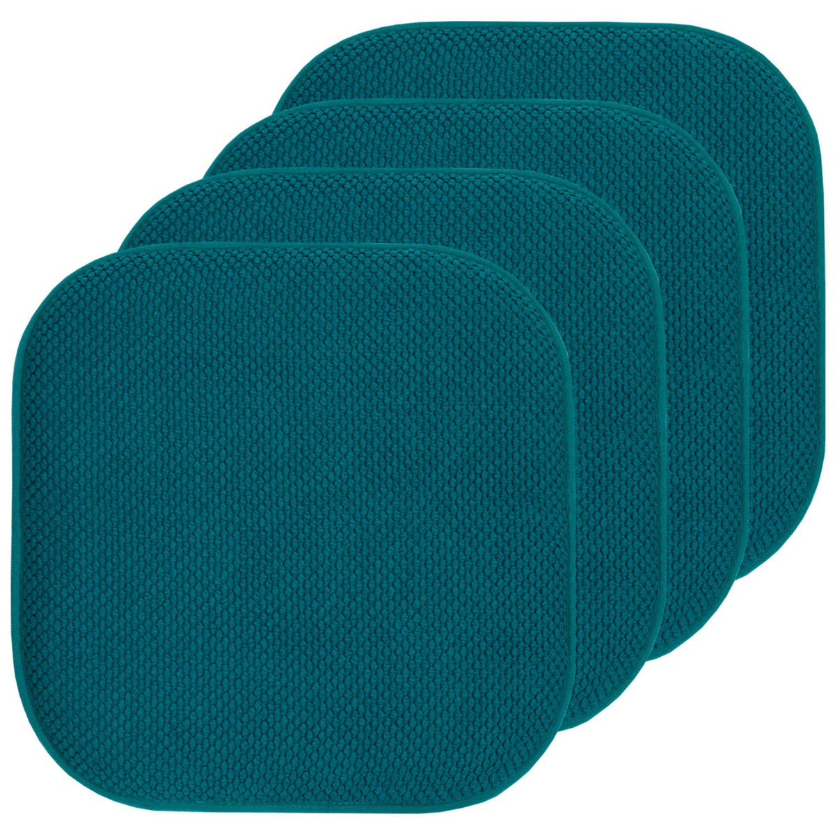 Sweet Home Collection Chair Cushion Memory Foam Pads Honeycomb Pattern Slip Non Skid Rubber Back Rounded Square 16" x 16" Seat Cover, 4 Pack, Alexis Chocolate