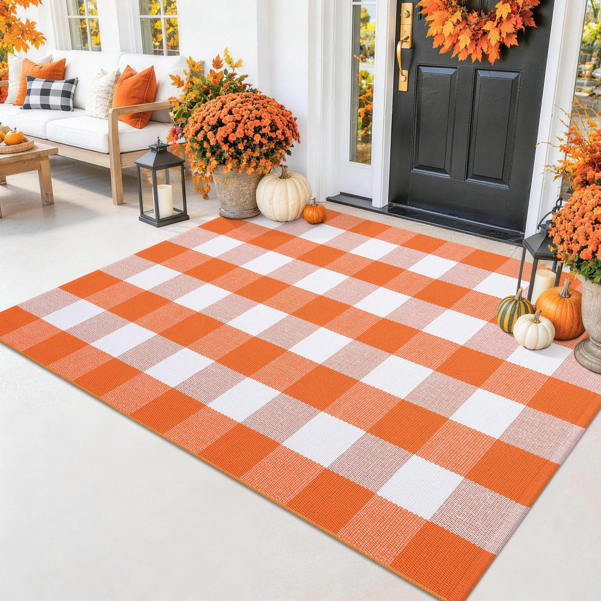 Smiry Black and White Striped Entryway Rug, Front Door Mat and Porch Decor