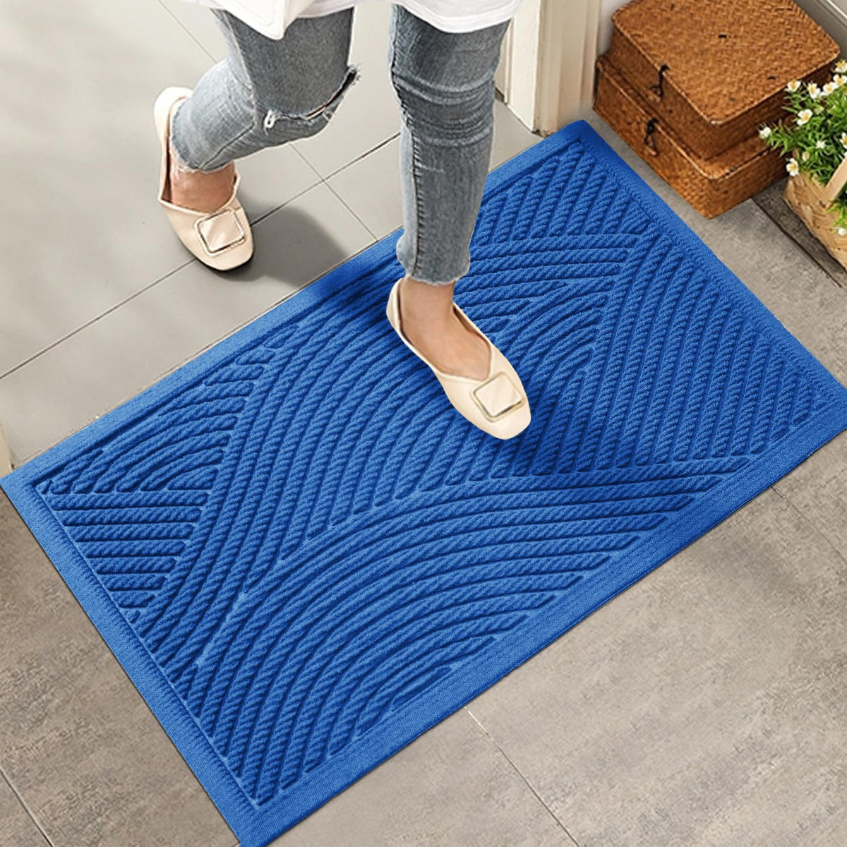 HIYARD Sturdy Front Door Mat, Absorbent Muddy Dirt Resist Welcome Door Mats Outdoor Indoor, Stain and Fade Resistant, Non-Slip Backing Entry Mat Low Profile Doormat for Entryway, 29×17, Beige