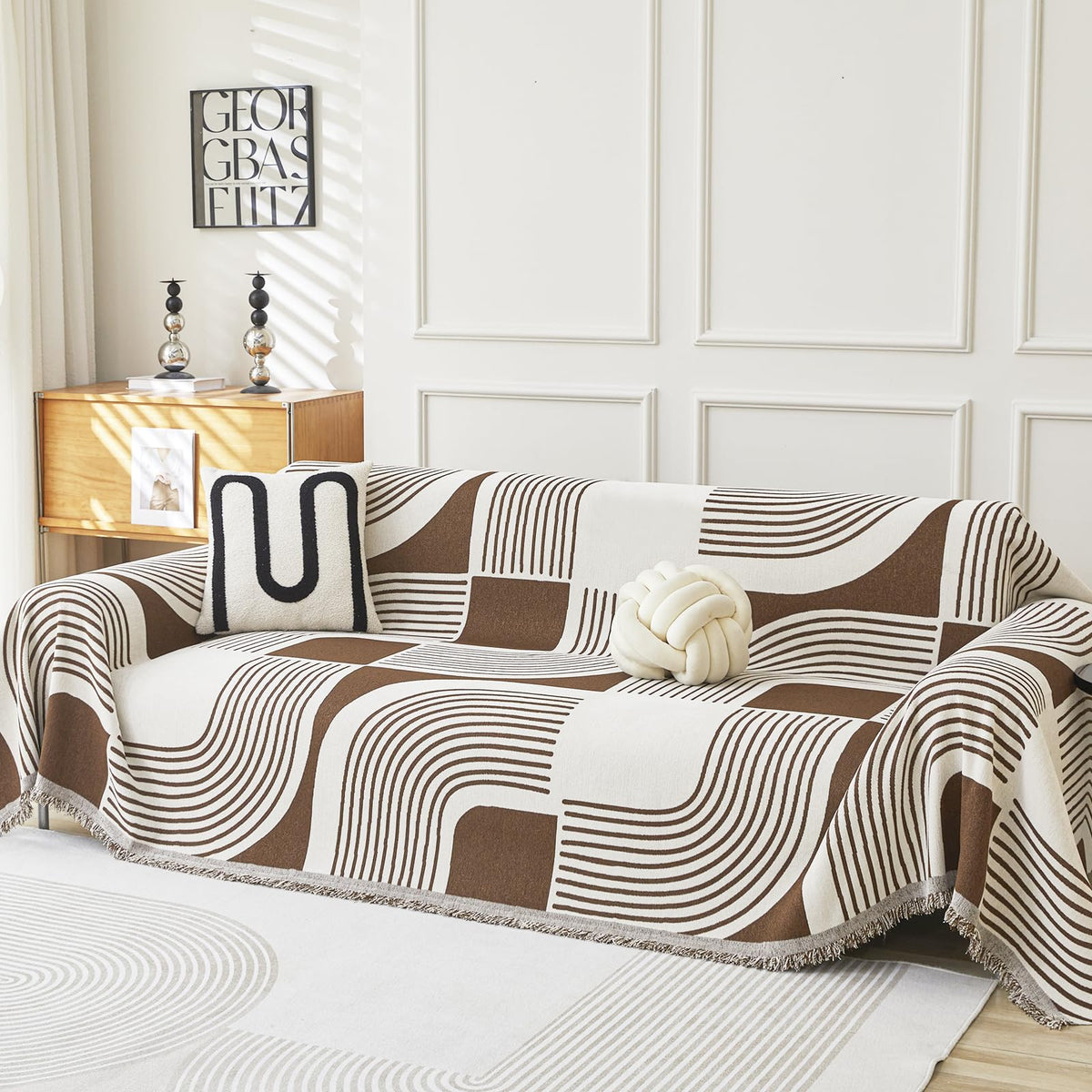 WEYOND Boho Couch Cover, Chenille Sofa Covers Washable, 71" x 102", Khaki