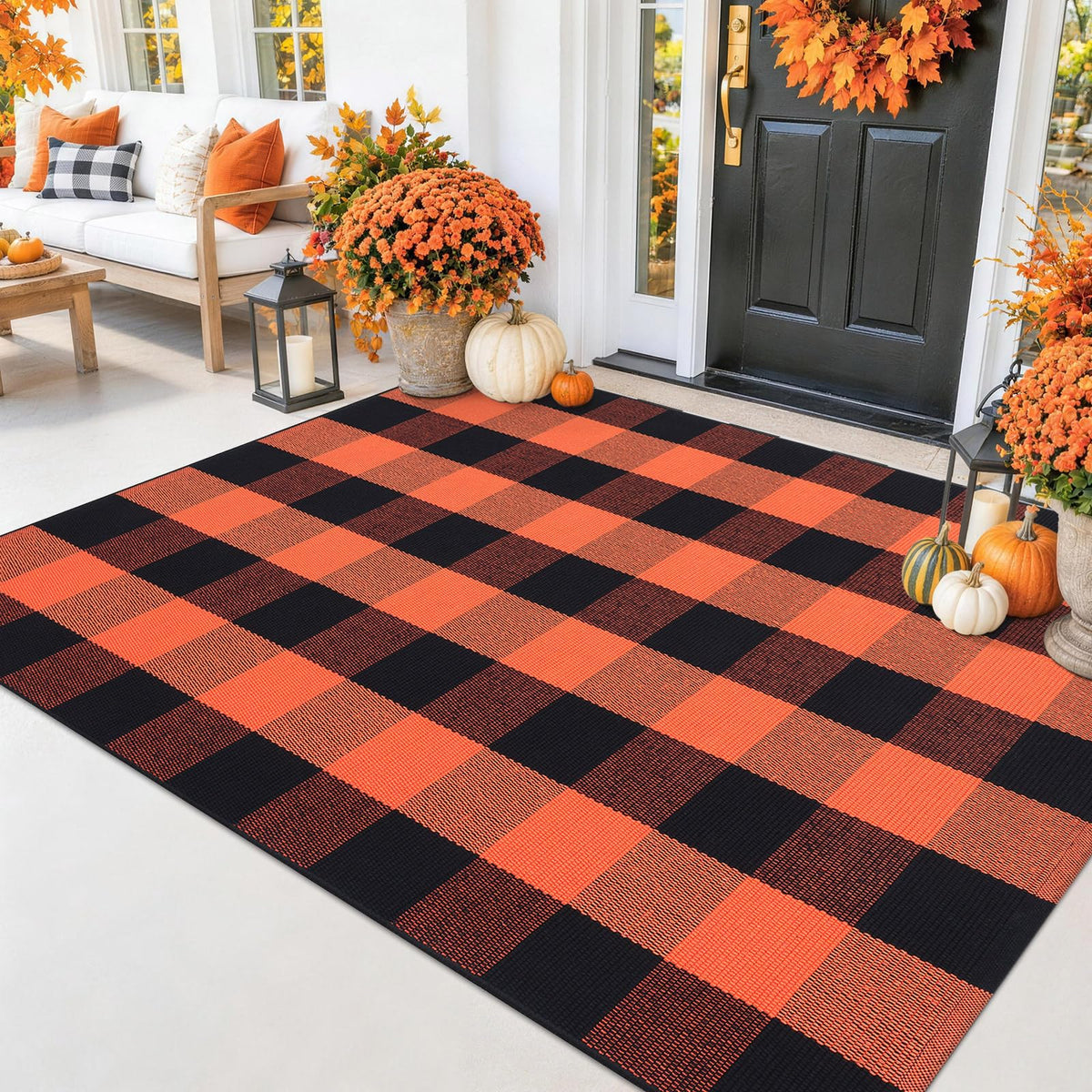 Smiry Black and White Striped Entryway Rug, Front Door Mat and Porch Decor