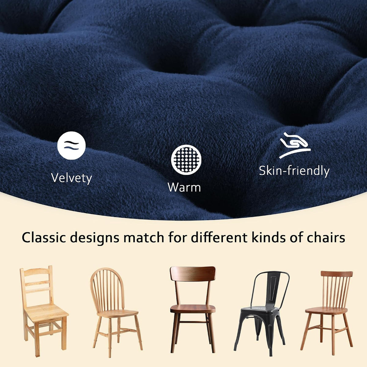 ELFJOY 4 Pack Chair Cushions for Dining Chairs with Ties Navy 16"x16"