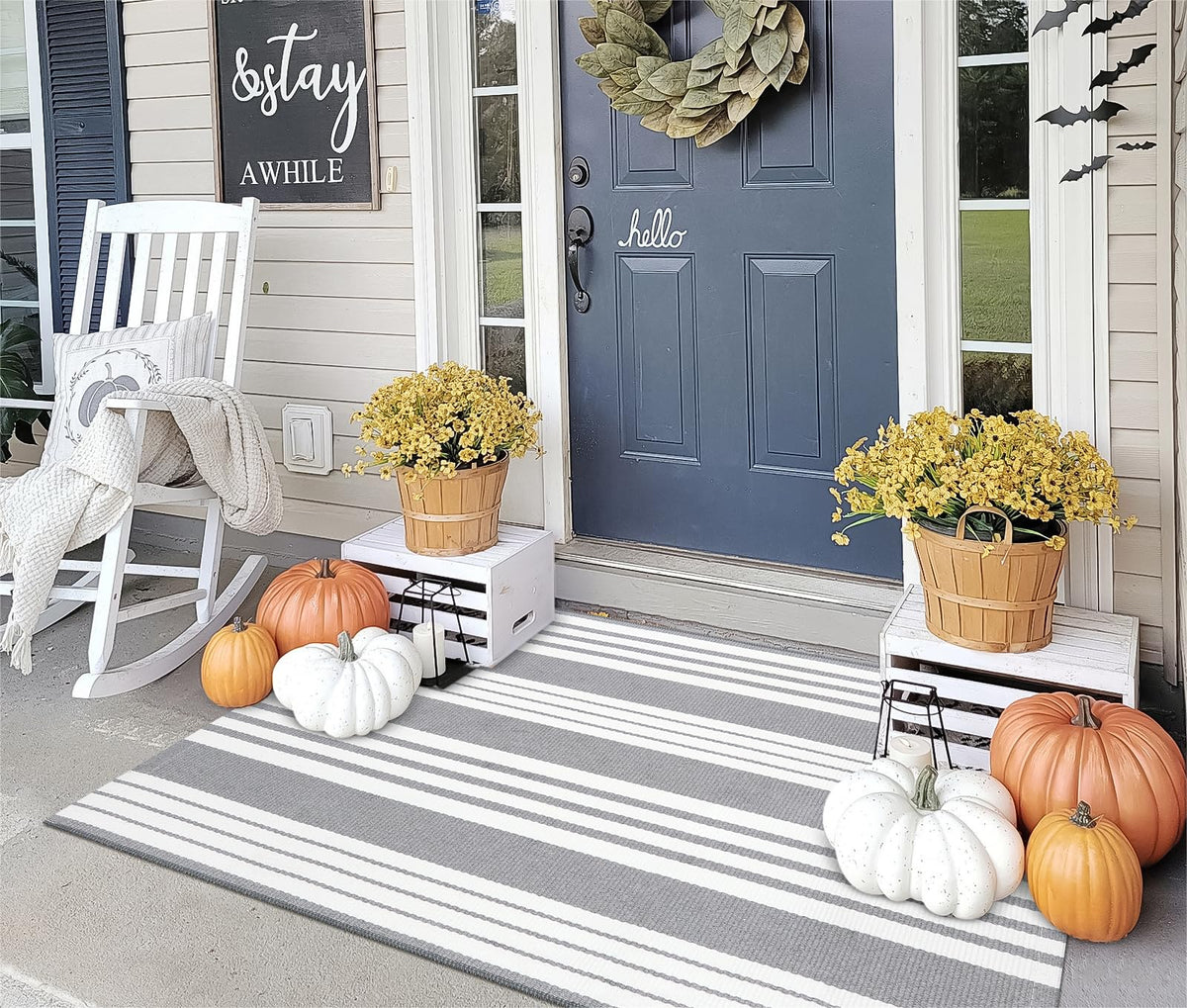 OJIA Front Door Mat 24"x51", Striped Porch Rug Outdoor Door Mat Fall Decor