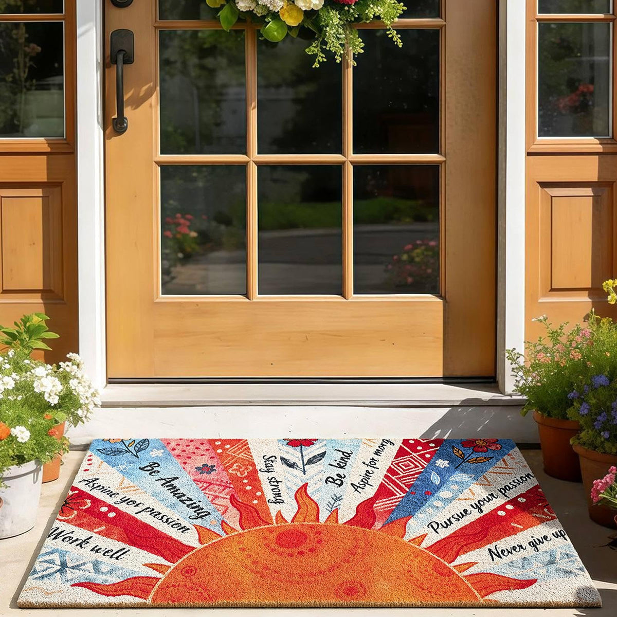Floral Front Door Mat Outside Non-Slip Welcome Doormat, 17x29 in
