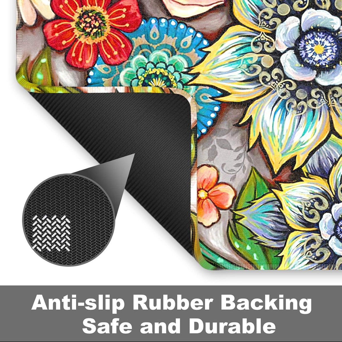 Rnivvi Front Door Mat, 30"x17" Cute Flower Theme Indoor Outdoor Welcome Mat, Heavy Duty Low Profile Anti-Slip Entryway Rug for Home Entrance, Floor, Patio Entry, Mud Room, Mandala Floral
