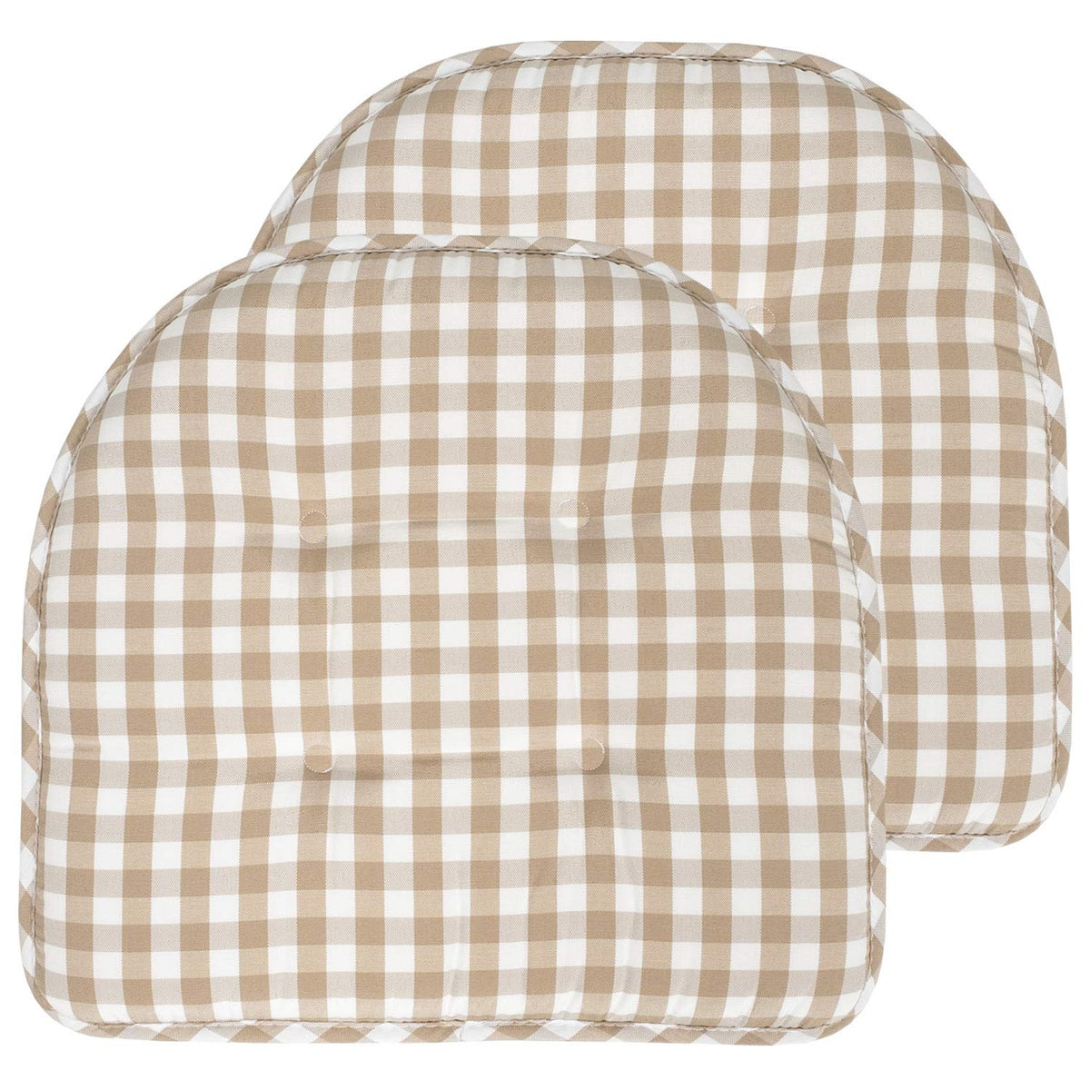 Sweet Home Collection Chair Cushion Memory Foam Pads Tufted Slip Non Skid Rubber Back U-Shaped 17" x 16" Seat Cover, 6 Pack, Checkered Taupe/White