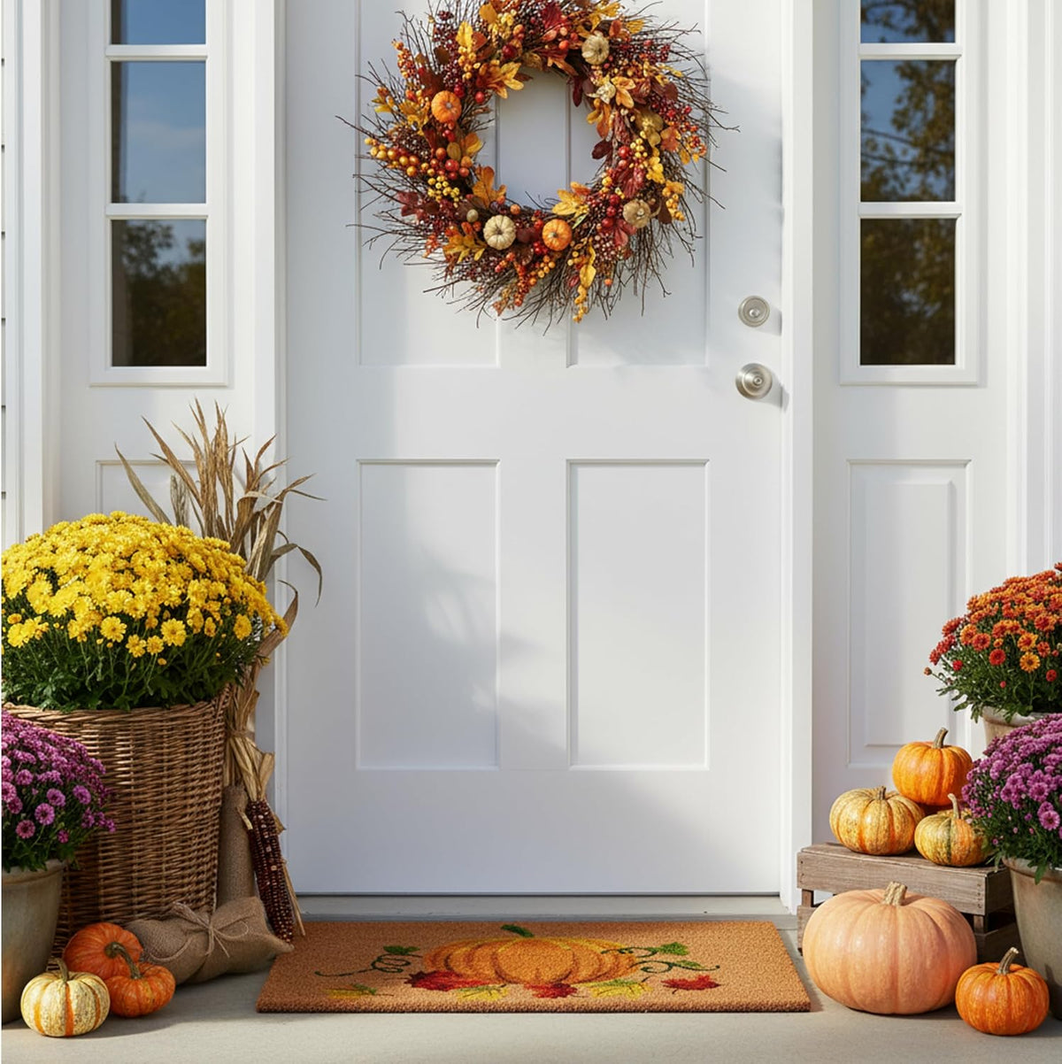 Calloway Mills 121981729 Nature's Bounty Outdoor Coir Doormat, Non Slip Vinyl Backing,Fall Front Door Mat,17" x 29", Multicolor