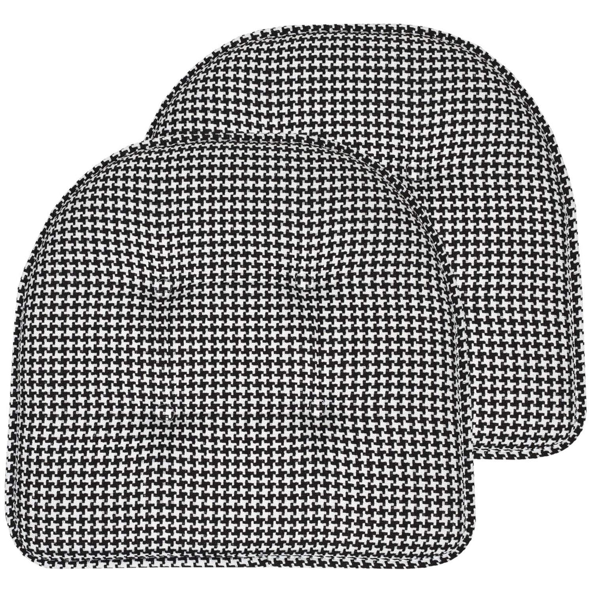 Sweet Home Collection Chair Cushion Memory Foam Pads Tufted Slip Non Skid Rubber Back U-Shaped 17" x 16" Seat Cover, 6 Pack, Checkered Taupe/White