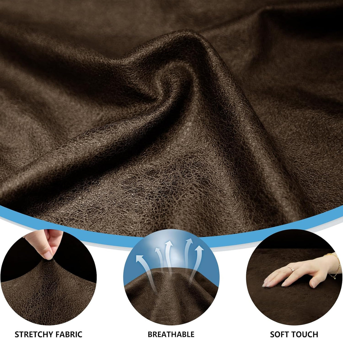 Couch Cover Leather Look 3 Seater Couch Sofa Cover 1-Piece Sofa Slipcover Stretch Furniture Protector with Elastic Bottom & Pockets(Sofa, Coffee)