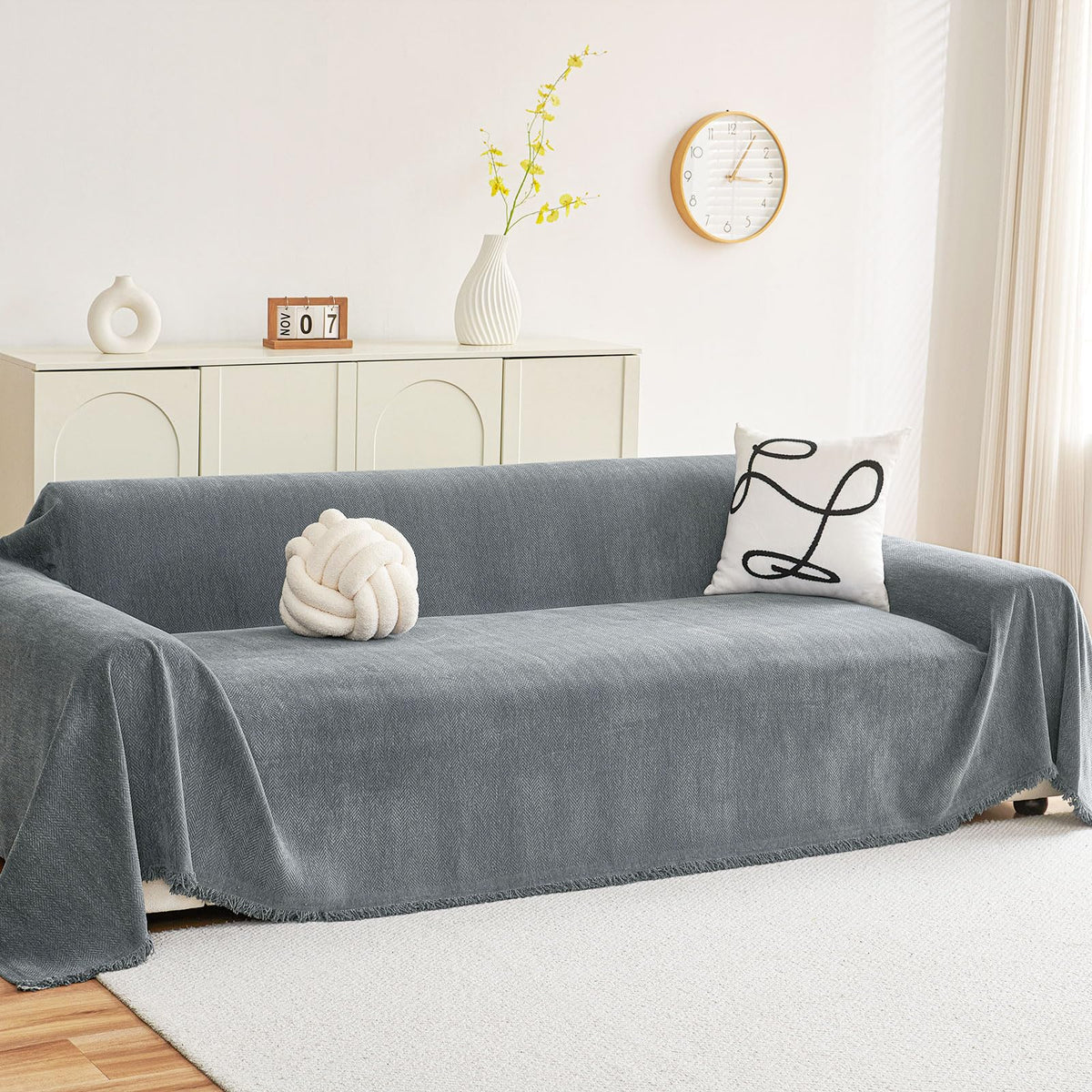 hyha Couch Cover for Dogs, Boho Chenille Sofa Cover for 3 Cushion Couch