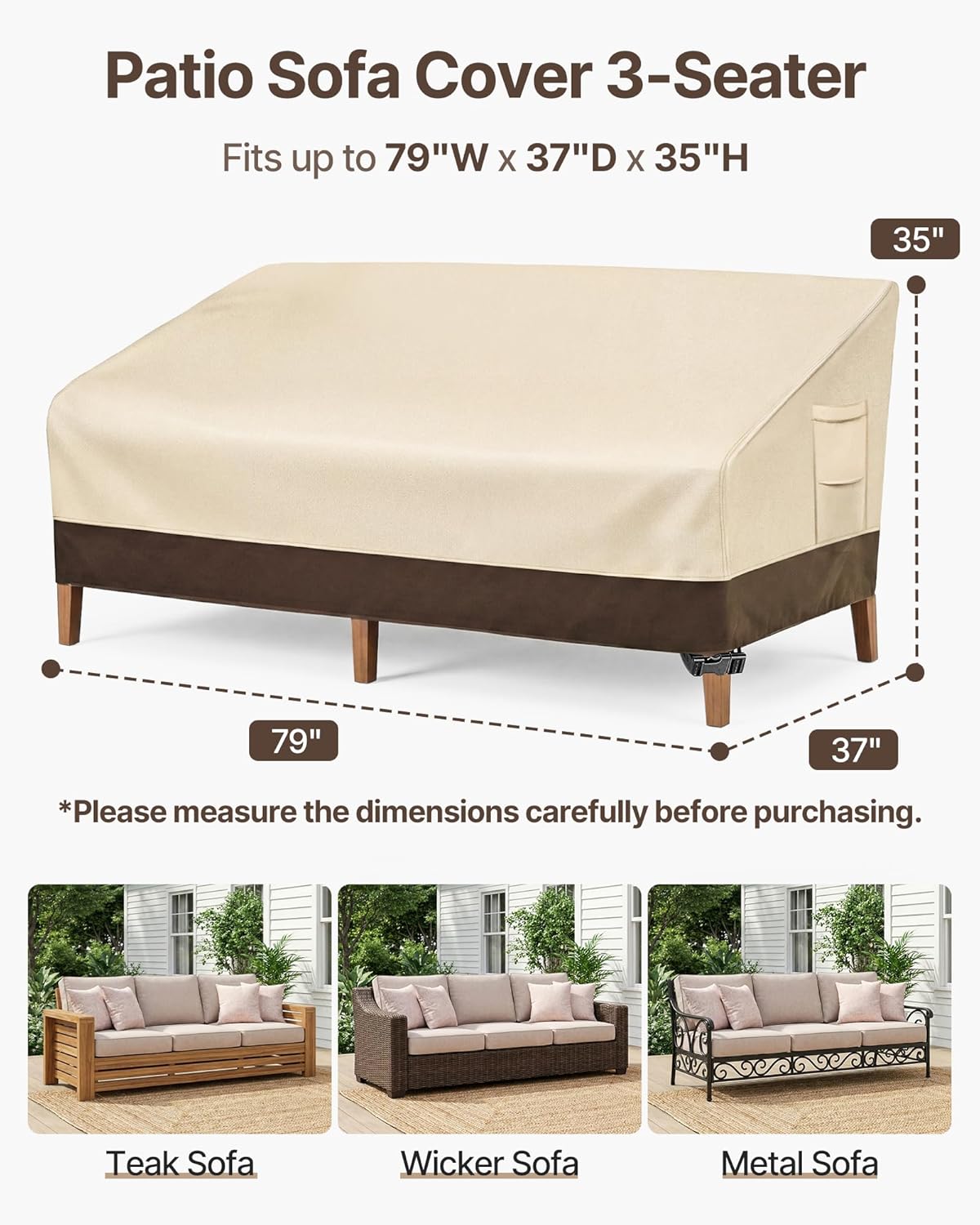 Vailge Patio Sofa Cover 3-Seater & Outdoor Couch Cover Waterproof