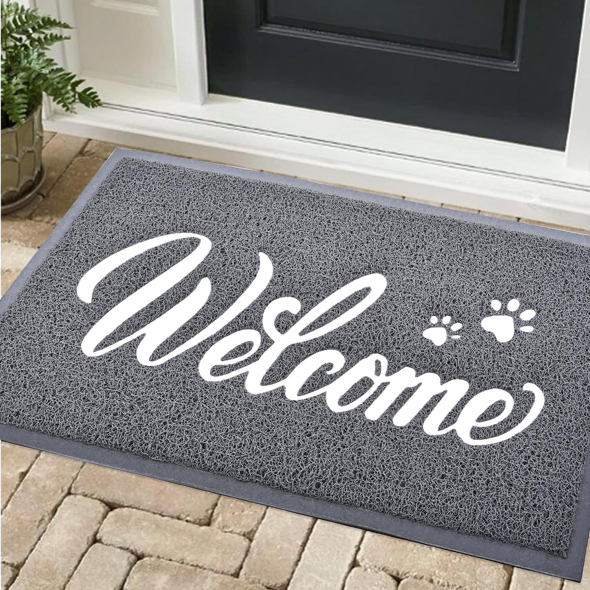 T.HENV Welcome Mat Outdoor, 30x17.5 Waterproof All-Season Front Door Mat Outside Entrance, All-Weather Quick Drying, Low Profile Doormat Indoor, Patio Porch Entryway Mats, Black-White