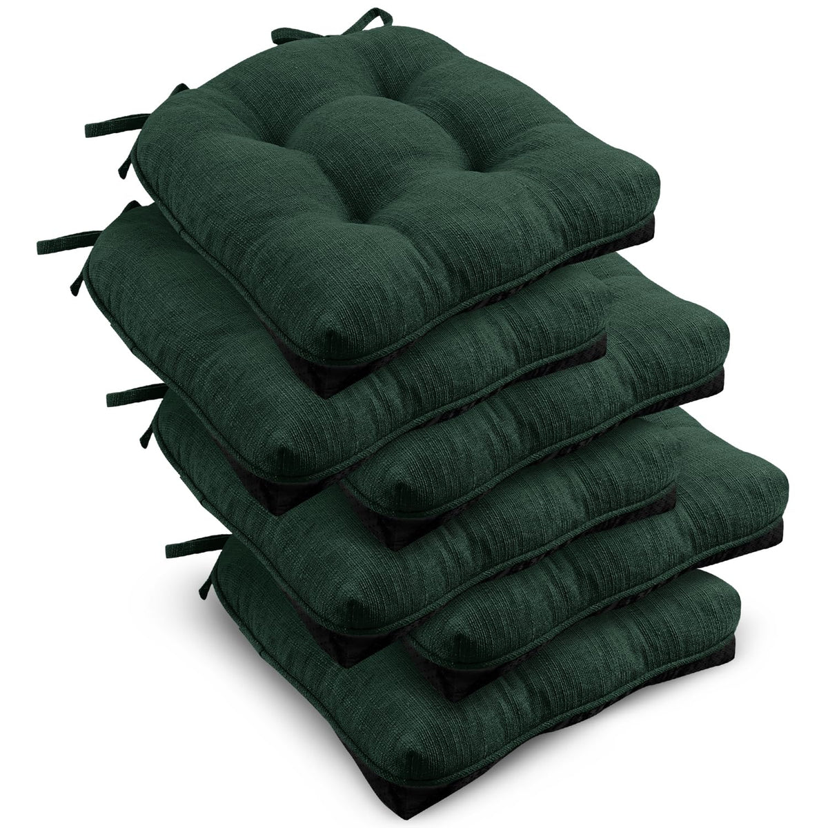 downluxe Indoor Chair Cushions for Dining Chairs, Tufted Overstuffed Textured Foam Kitchen Chair Pads with Ties and Non-Slip Backing, 15.5" x 15.5" x 4", Brown, 4 Pack