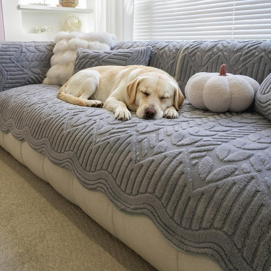 Couch Covers for Sofa, Plush Sofa Cover Washable, Geometric Jacquard Sofa Slipcovers, Non-Slip Couch Cover, Warm Couch Slipcover Furniture Protector for Kids, Pets (1PC,Grey,36"×71")