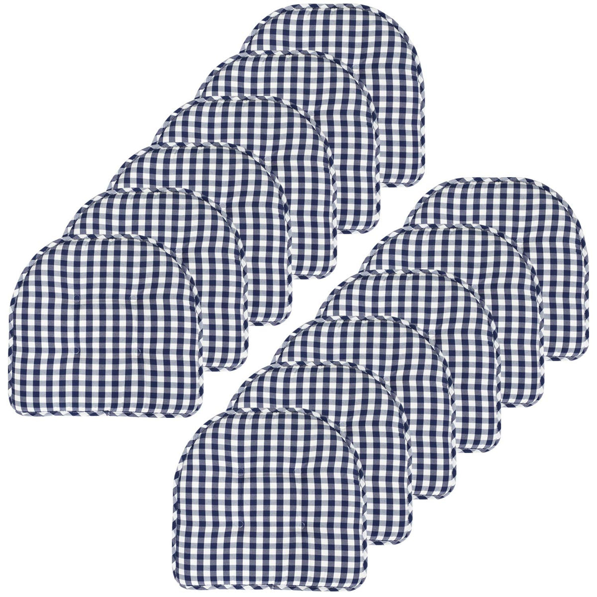 Sweet Home Collection Chair Cushion Memory Foam Pads Tufted Slip Non Skid Rubber Back U-Shaped 17" x 16" Seat Cover, 6 Pack, Checkered Taupe/White