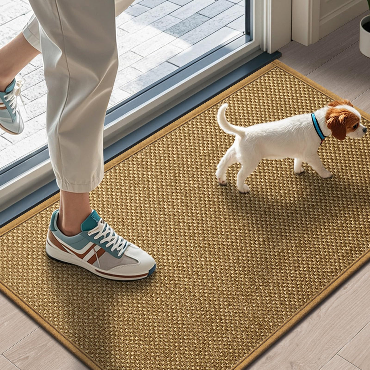 LEKEEPGO Door Mat 17"x29", Non Slip Washable Indoor Door Mat, Khaki