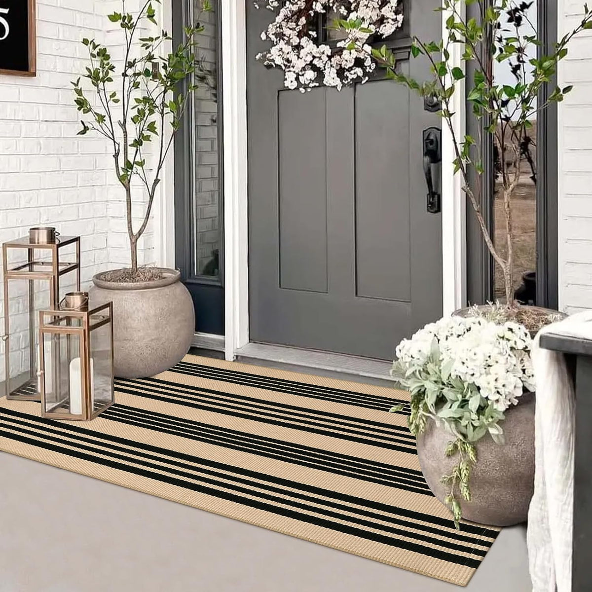 Striped Fall Door Mat 24"x51" Outdoor Rug Cotton Washable Fall Decor