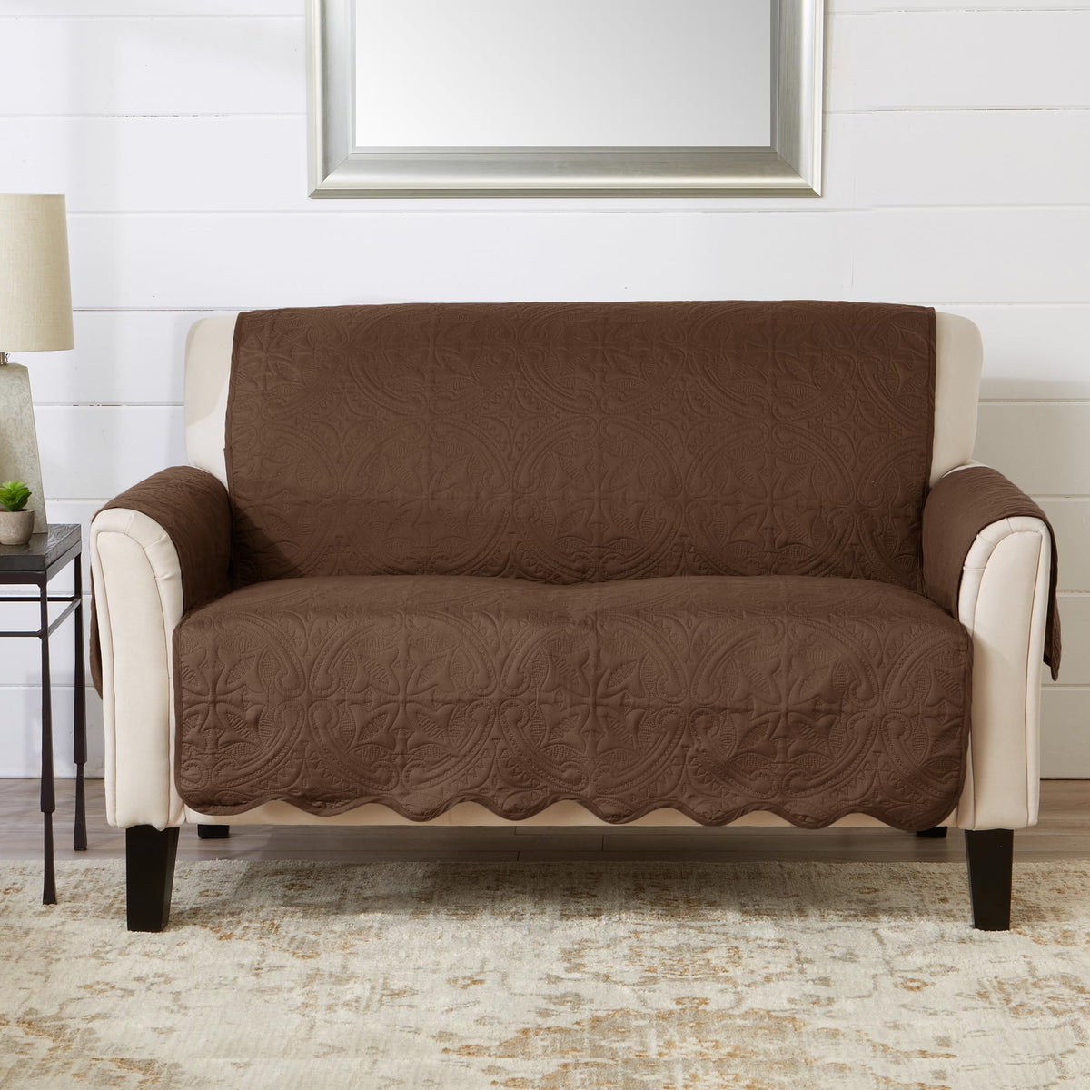Great Bay Home Reversible Patchwork Sofa Cover - Washable Slipcover Furniture Protector with Elastic Straps - Perfect for Kids & Pets - Box-Stitched Detail (Taupe)