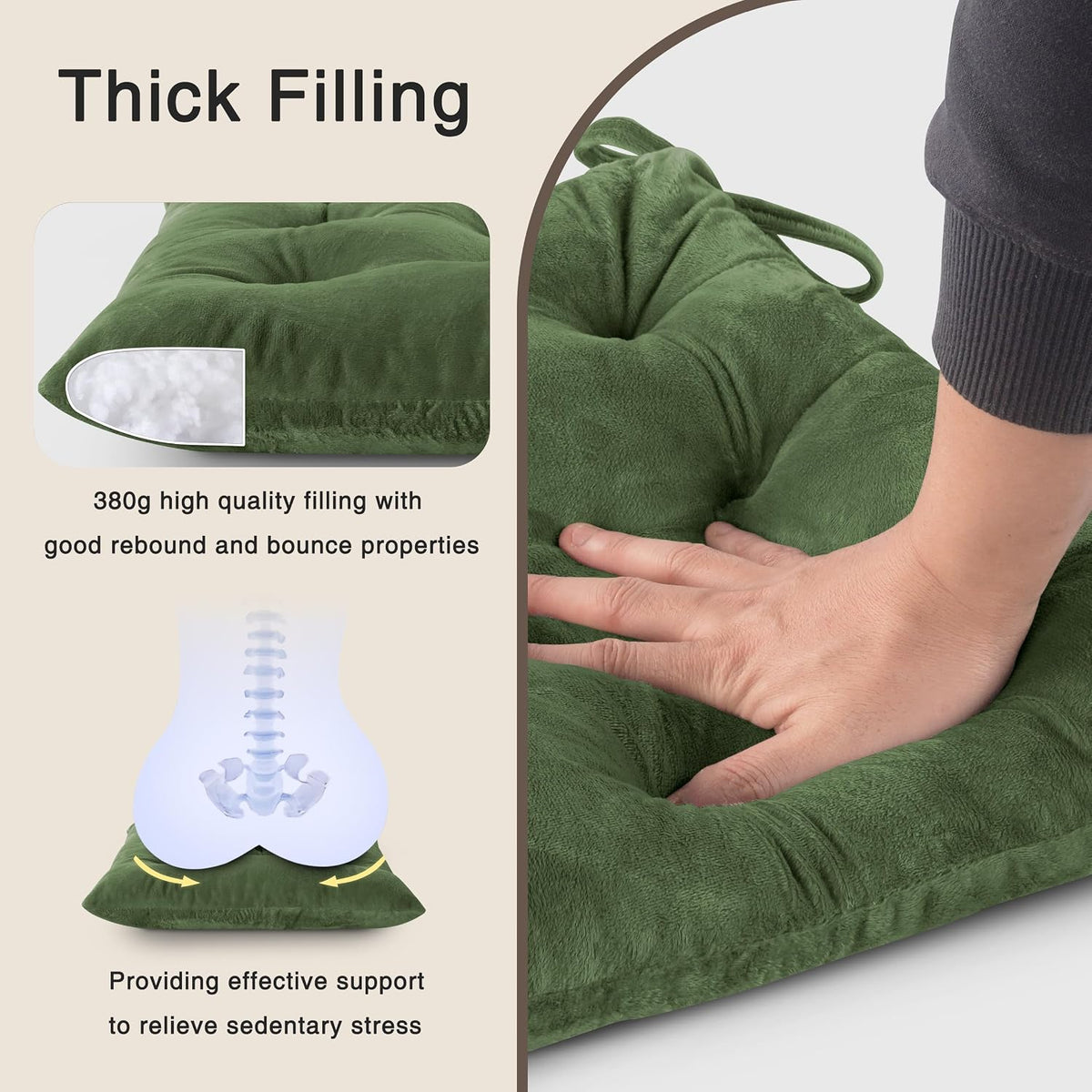 OVOV Kitchen Chair Cushions Set of 6 for Dining Room 15.5"x15.5" Green