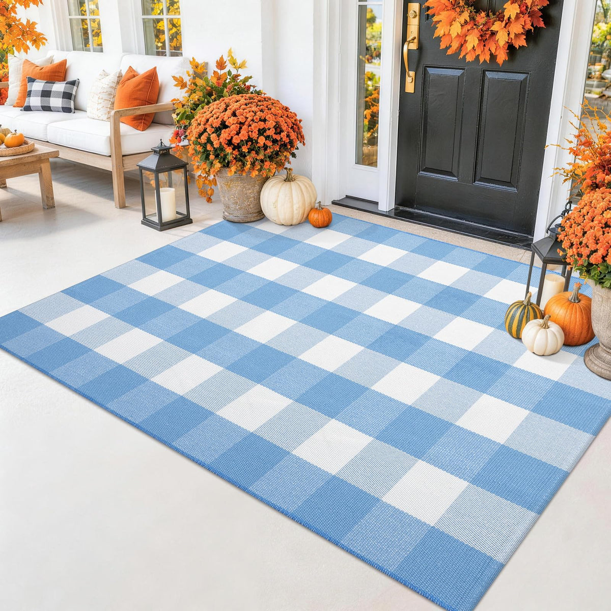 Smiry Black and White Striped Entryway Rug, Front Door Mat and Porch Decor