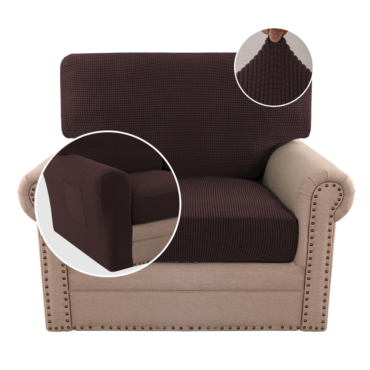 H.VERSAILTEX Multi-Pieces Sofa Covers Stretch Couch Covers Form Fitted Seats and Back Cushions Covers (3 Seat Covers Plus 3 Back Cusion Covers, Bonus 2 Armrest Covers), Sand