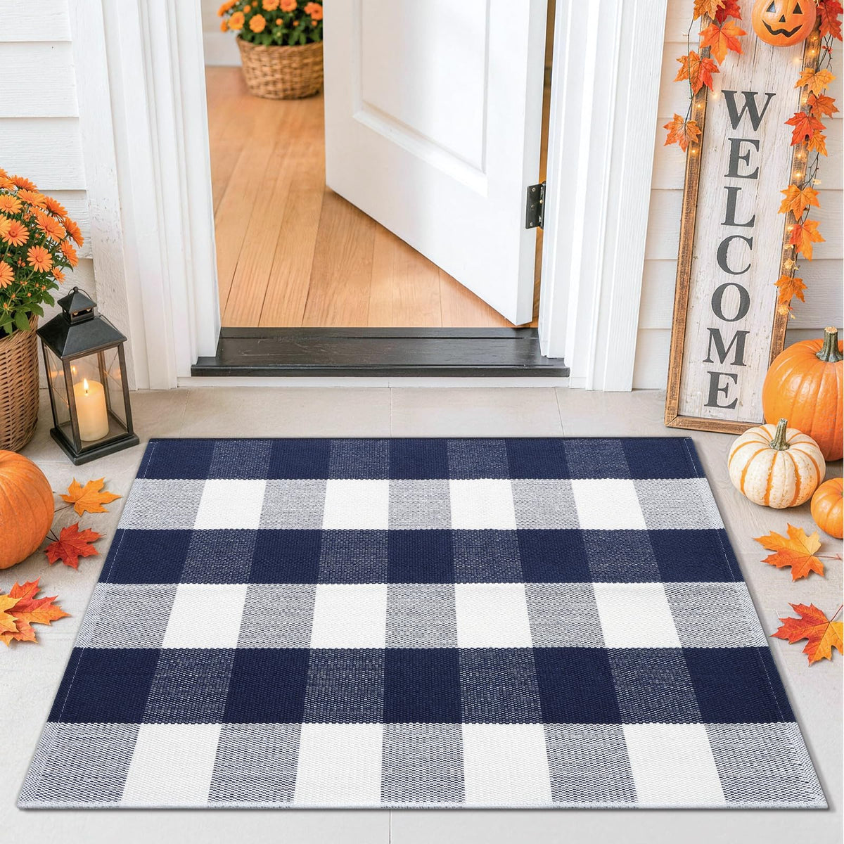Smiry Black and White Striped Entryway Rug, Front Door Mat and Porch Decor
