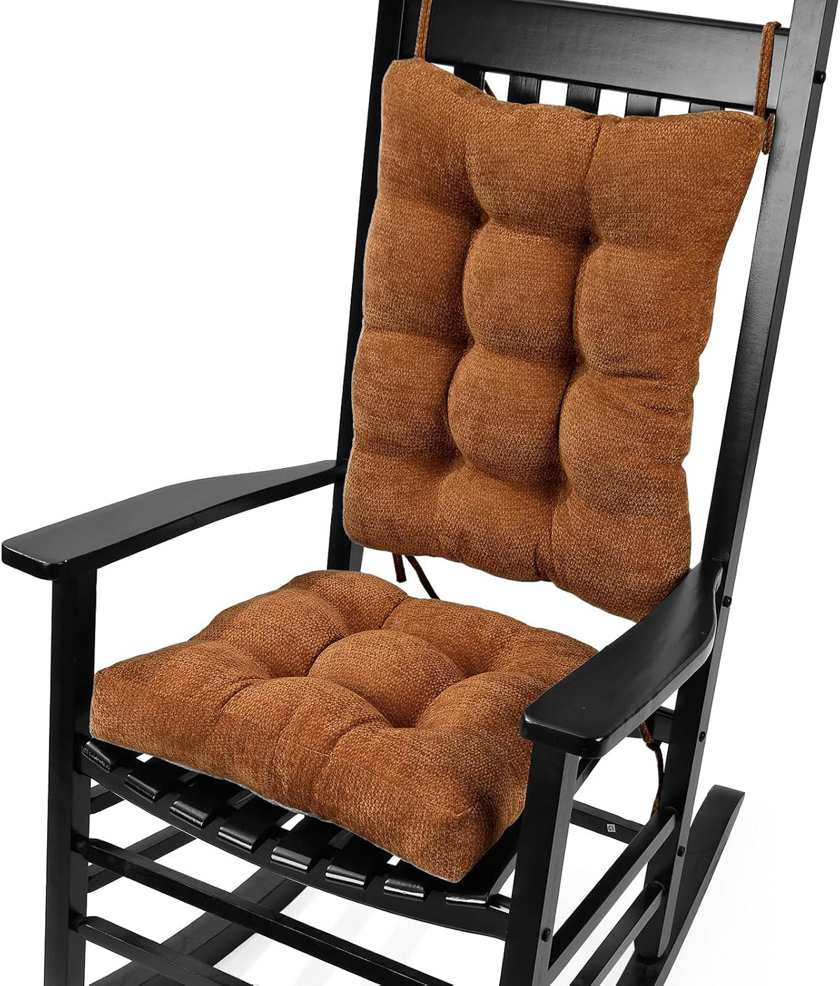 Rocking Chair Cushion for Elderly Sitting, Back Pillow & Seat Cushion with Ties, Luxury Chenille Fabric Non-Slip Chair Pad for Rocker, Champagne, 21.6x17x2/ 17x17x3