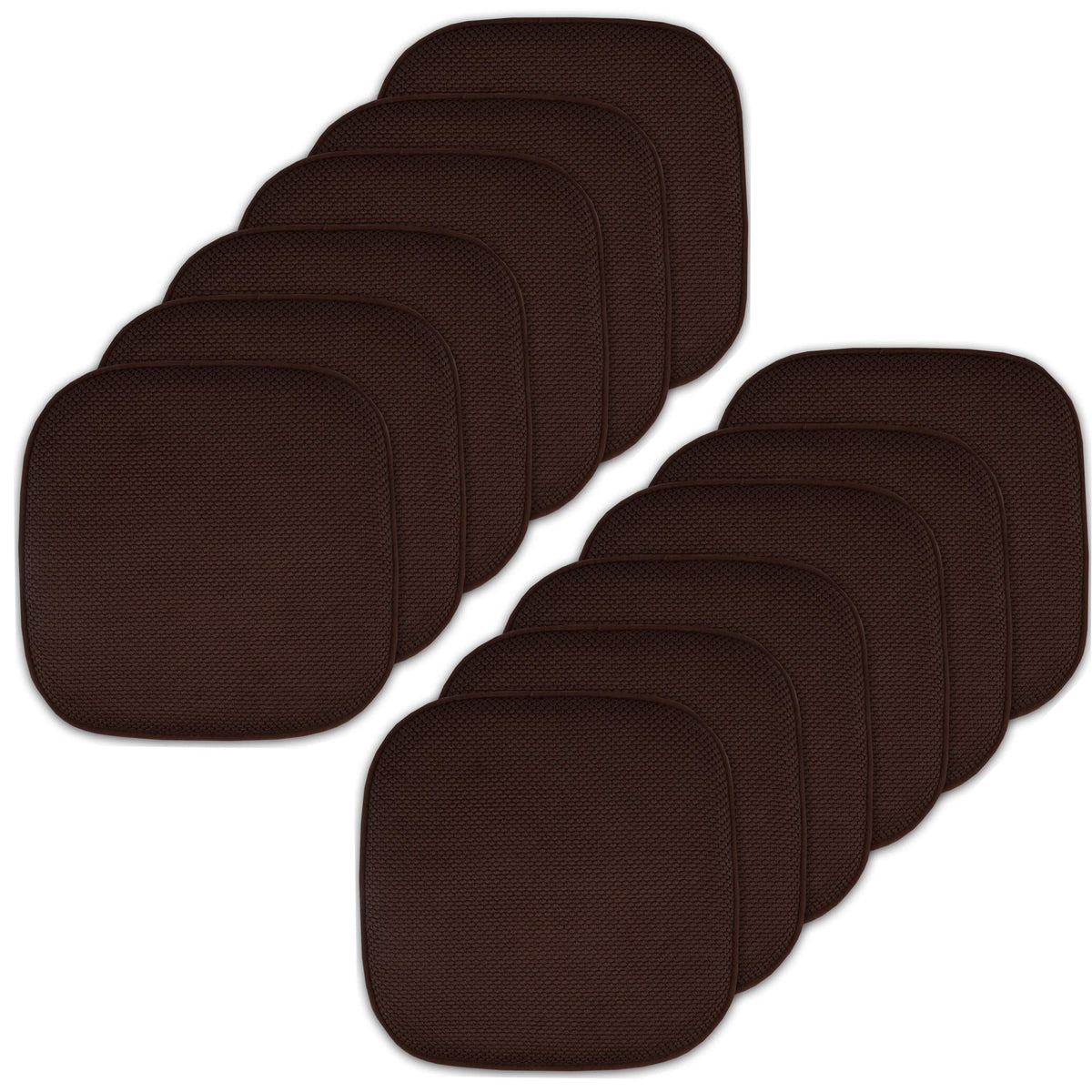 Sweet Home Collection Chair Cushion Memory Foam Pads Honeycomb Pattern Slip Non Skid Rubber Back Rounded Square 16" x 16" Seat Cover, 4 Pack, Alexis Chocolate