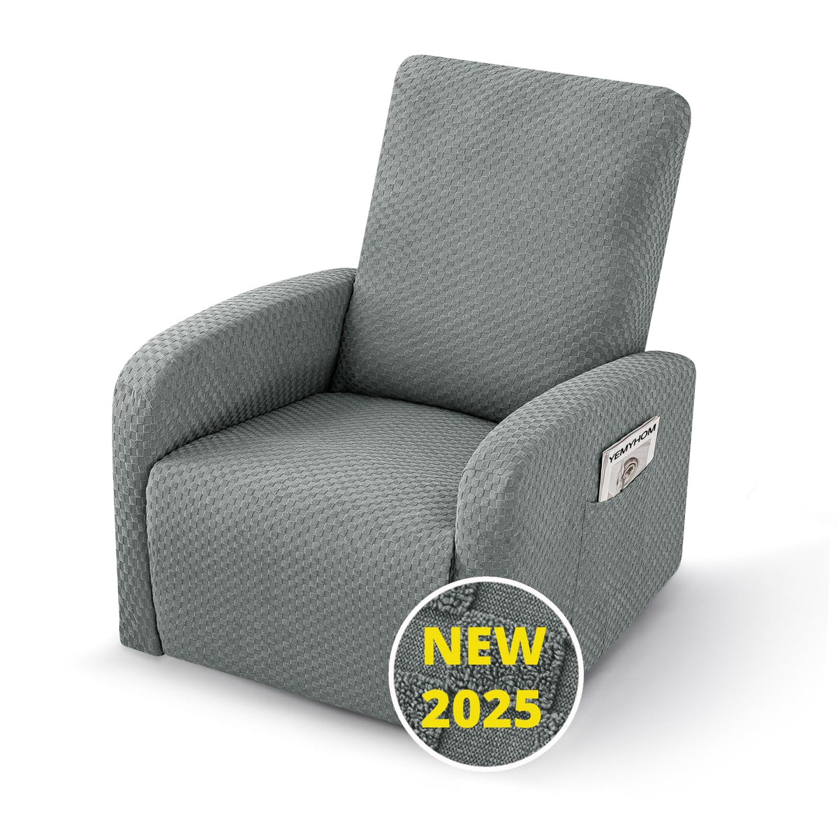 YEMYHOM 8 Pieces Stretch Recliner Sofa Cover Latest Jacquard Reclining Couch Cover with Side Pocket Anti-Slip Fitted 3 Cushion Furniture Slipcovers with Elastic Bottom (Sofa Recliner, Light Gray)