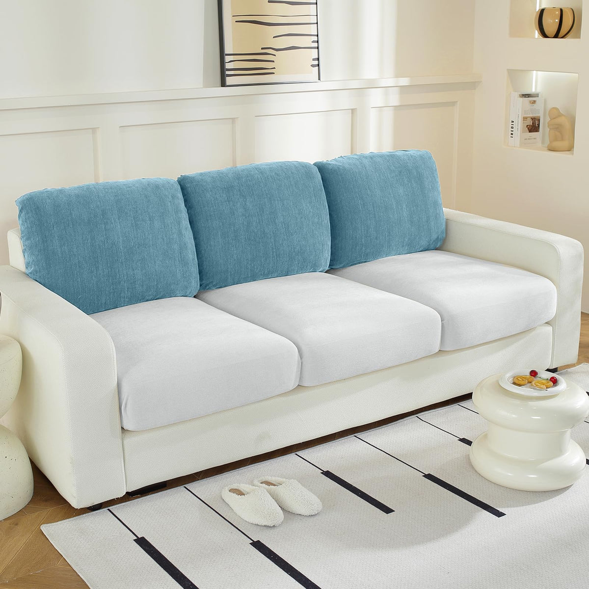 WEYOND Couch Cushion Covers L Shaped Sectional, 3PC Seat Covers, Light Grey