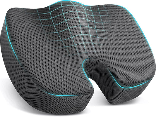 TushGuard Seat Cushion, Memory Foam Office Chair Cushion - Grey, Large