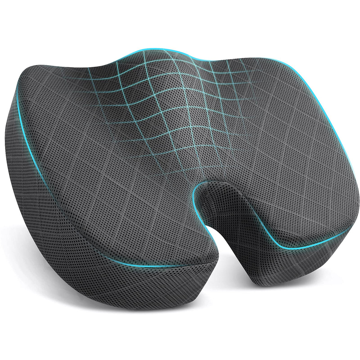 TushGuard Seat Cushion, Memory Foam Office Chair Cushion - Grey, Large