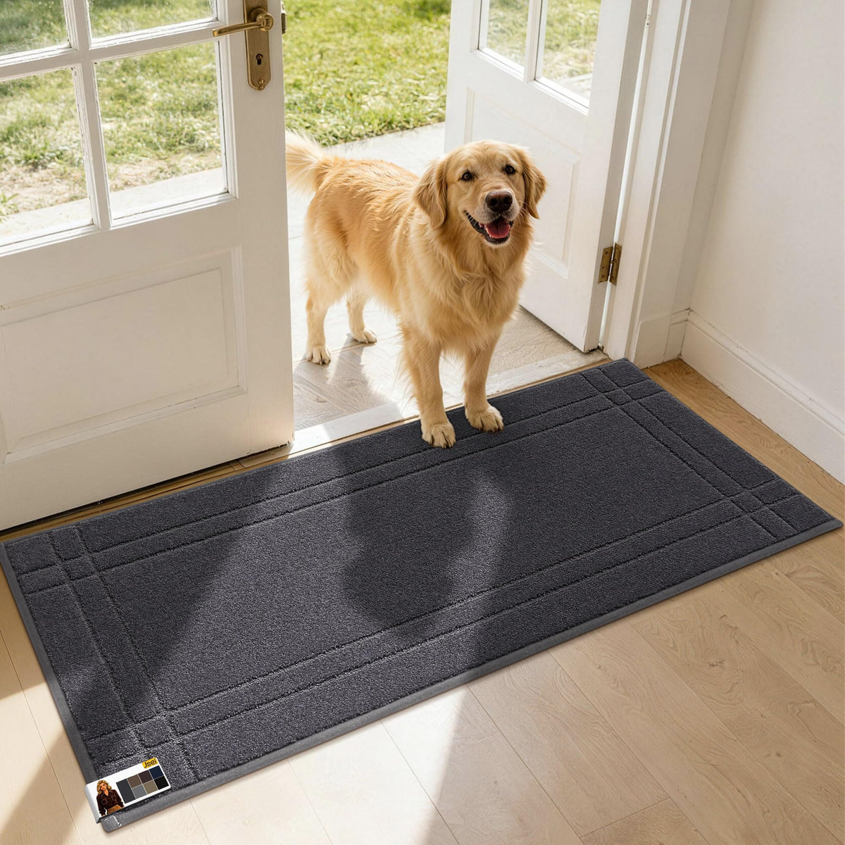 JSEI Door Mat for Entrance 20"x32", Dirt Trapper Doormat, Black