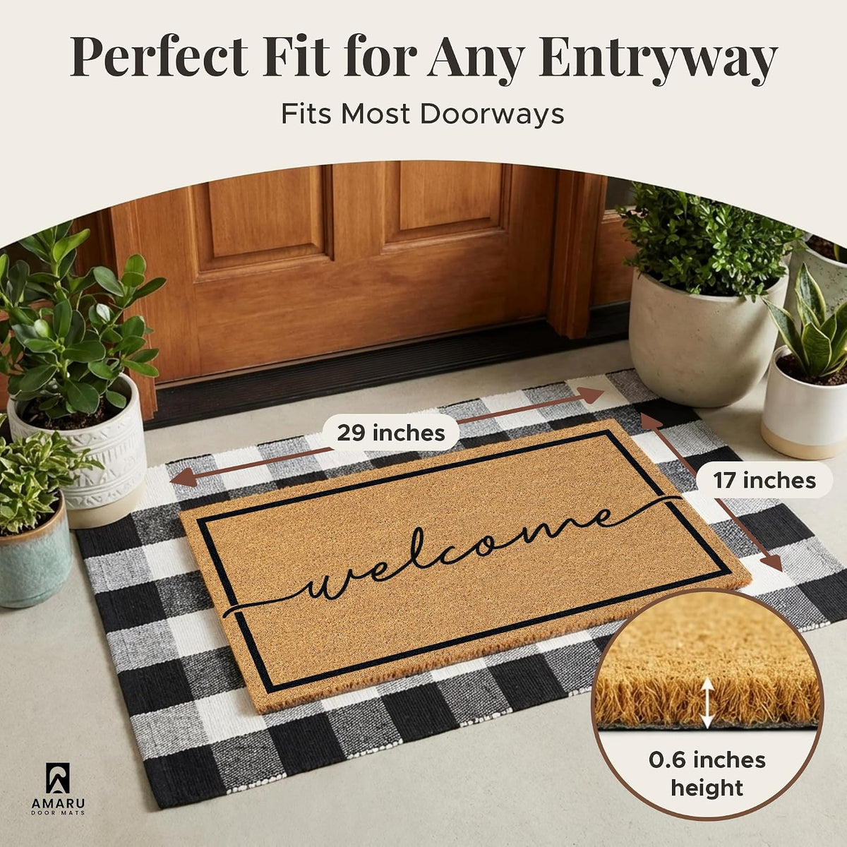 Coir Welcome Mat, Non-Slip, Welcome Classic 4, 17x29 in