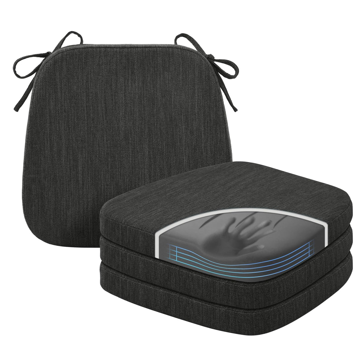 baibu Patented Dual-Layer Memory Foam Chair Cushions, 17 x 16 x 2 in, Black